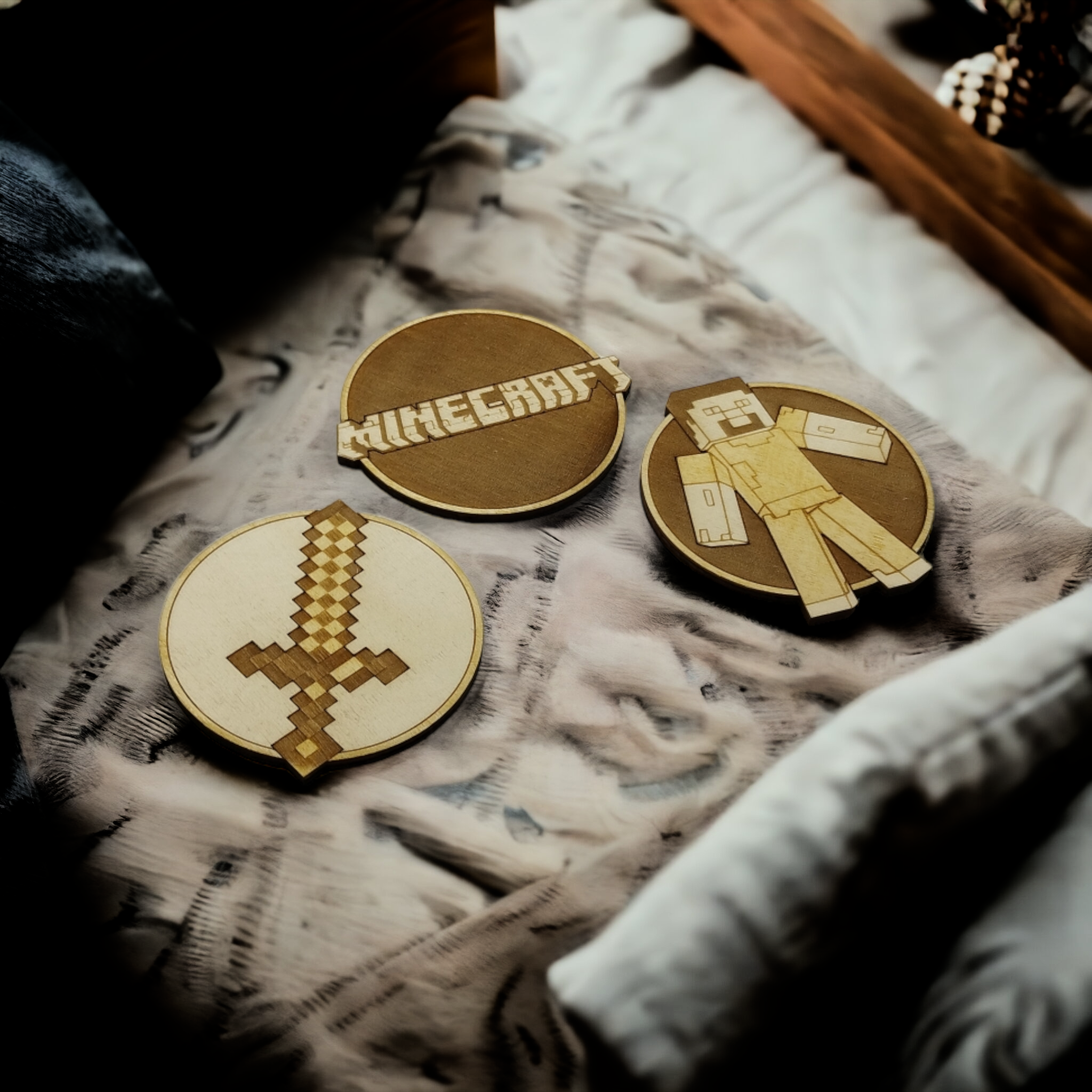 Set of 3 Minecraft Wooden Coasters -1