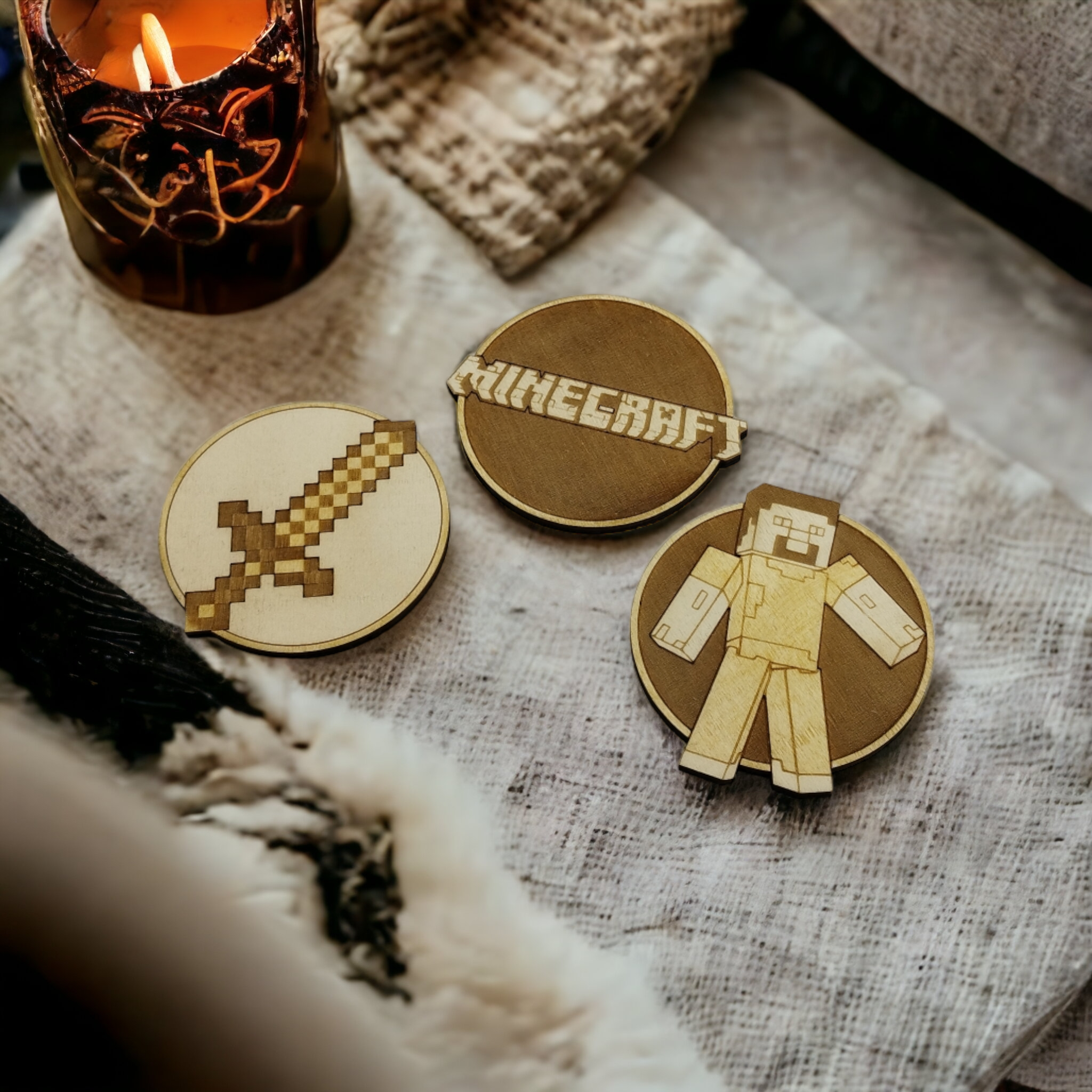 Set of 3 Minecraft Wooden Coasters -2