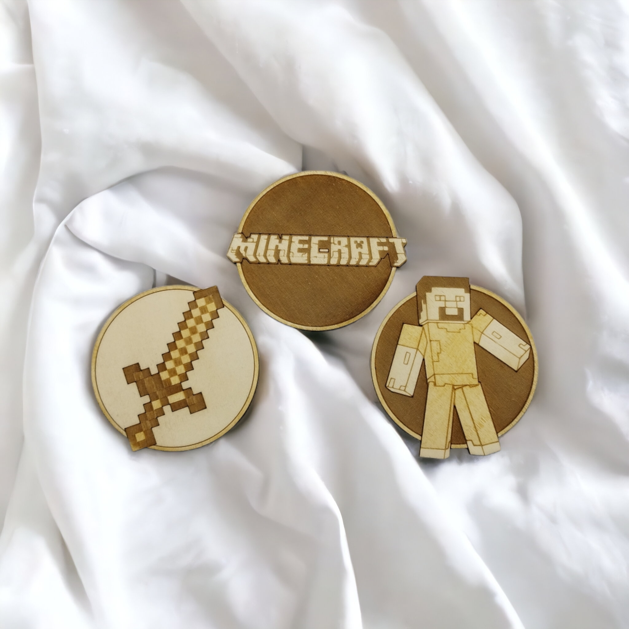 Set of 3 Minecraft Wooden Coasters -0