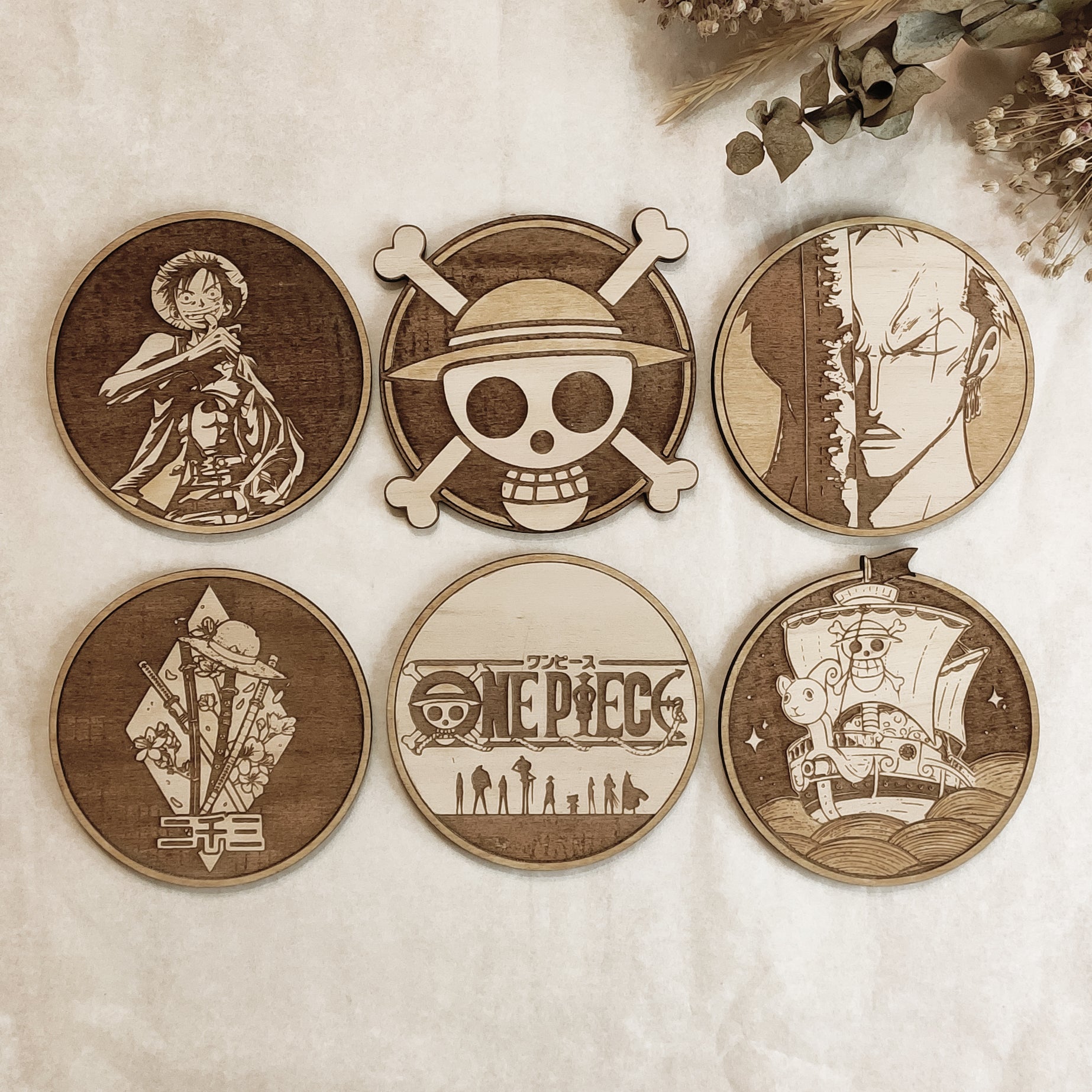 One Piece Wooden Coasters (6-Pack)