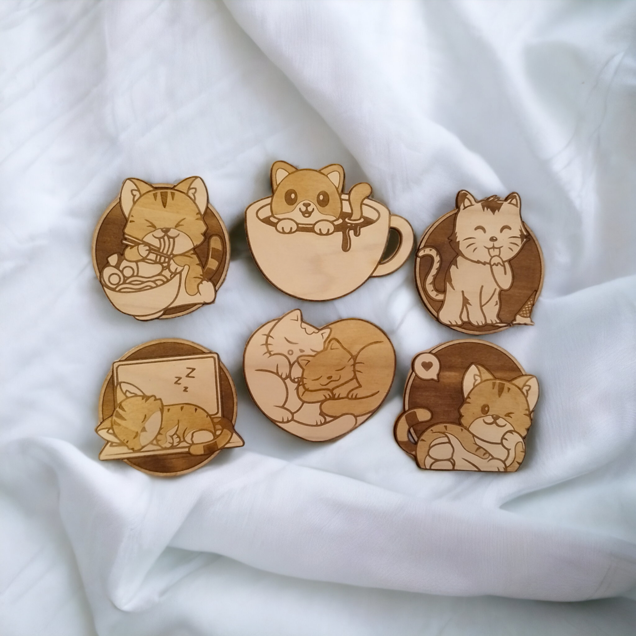 Cat Collection Wooden Coasters (6-Pack)