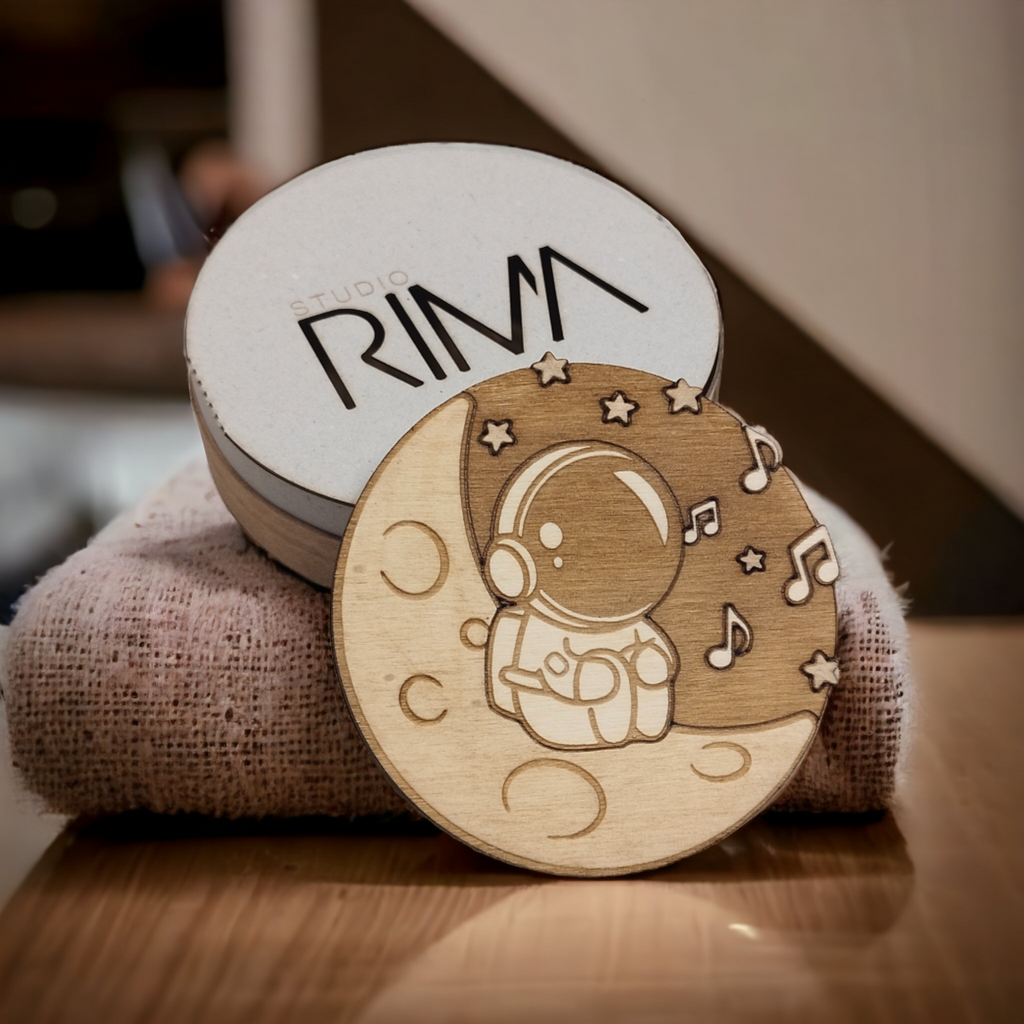 Set of 6 Astronauts Wooden Coasters - Handmade Gift - Housewarming - Wood Kitchenware-1